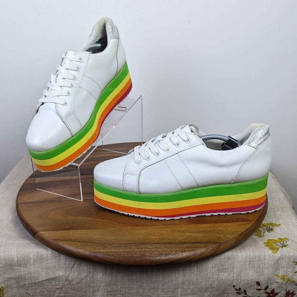 Very Volatile Womens Rainbow Platform Shoes White Lace Up Size 10